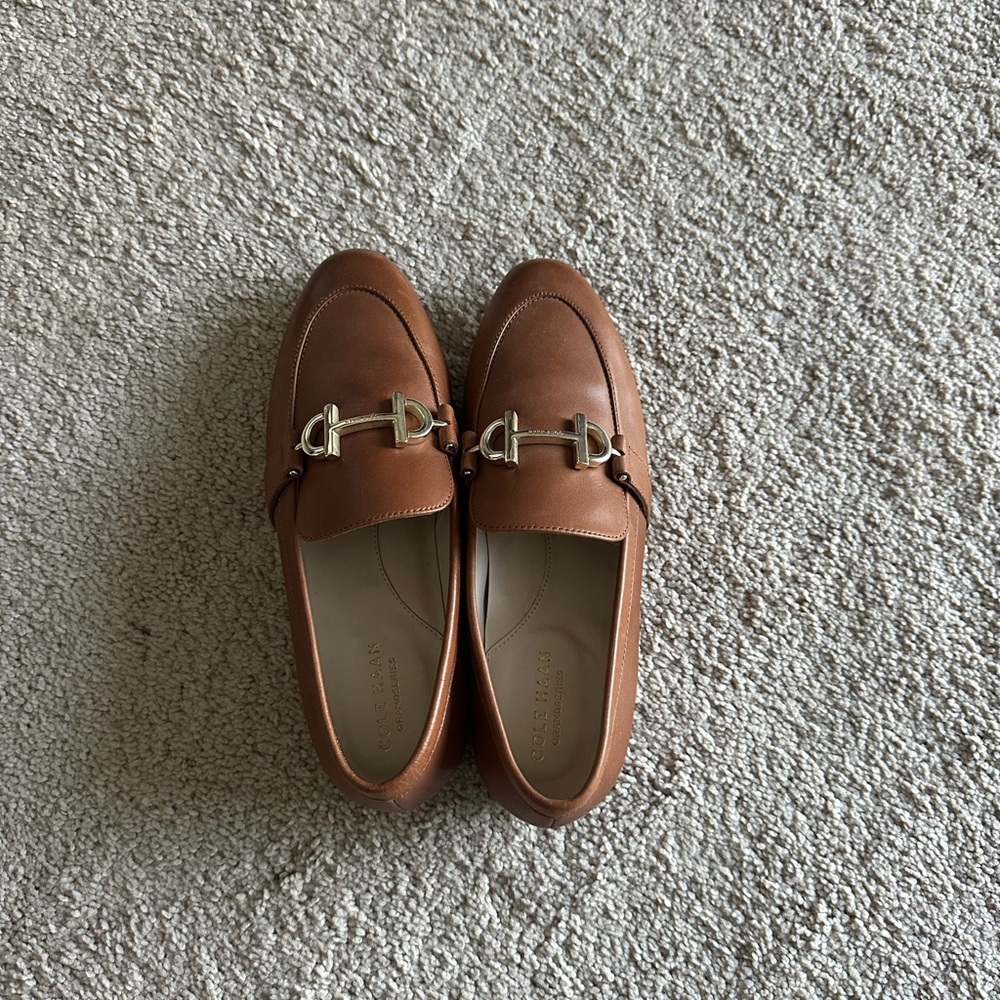 Cole Haan Tan Leather Loafers with Gold Buckle women size 7